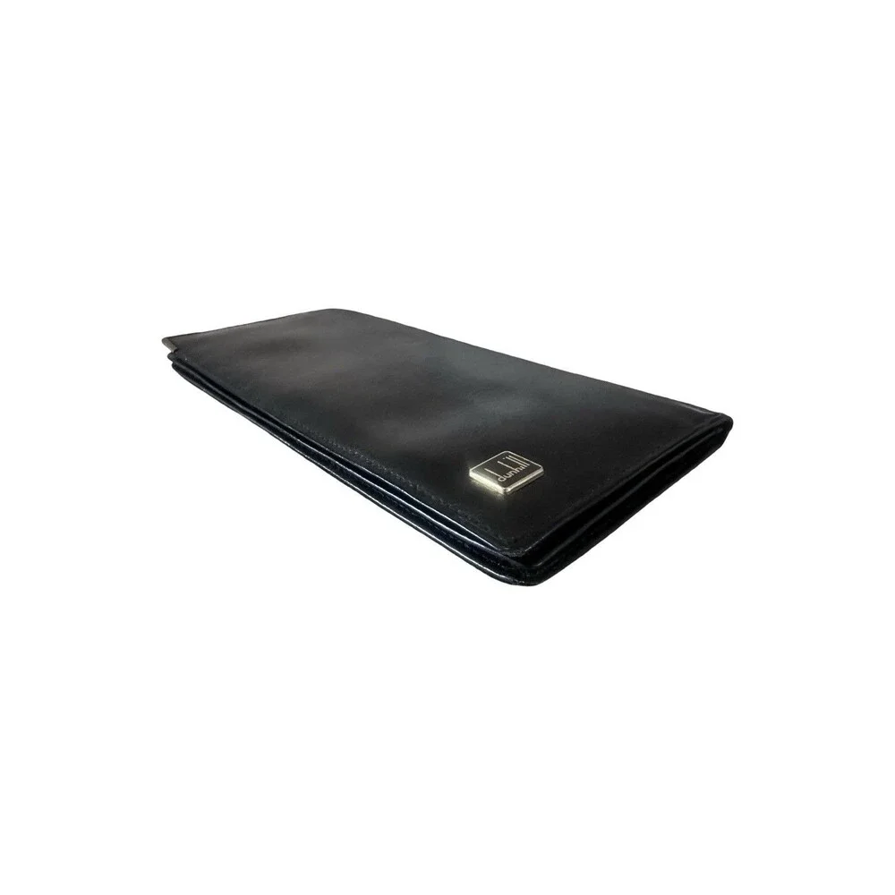 Authentic Dunhill Black Oxford Leather Bifold Long Wallet Made in France